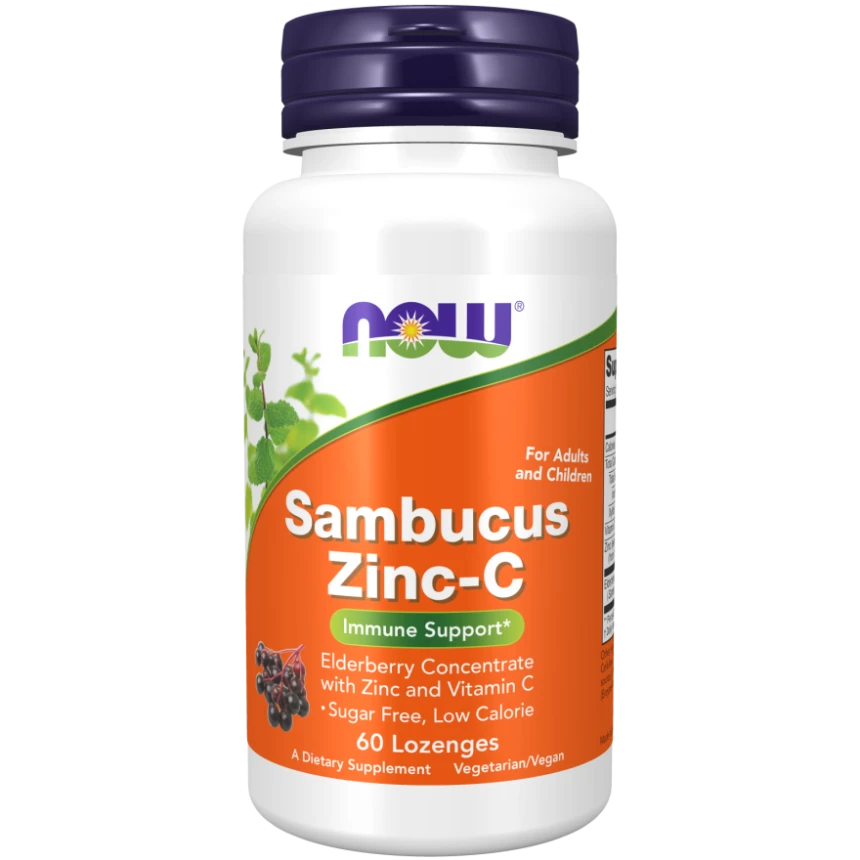 Now Foods Sambucus Zinc-C 3mg 60lozenges. Wsparcie Odporności