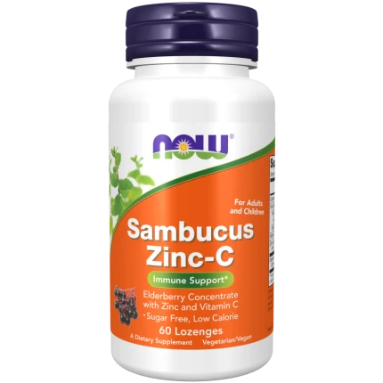 Now Foods Sambucus Zinc-C 3mg 60lozenges. Wsparcie Odporności