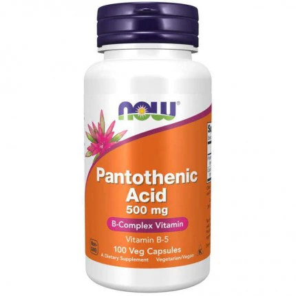 NOW Foods Pantothenic Acid 500mg 100vkaps.  Witamina B5 Kwas pantotenowy B-5 B 5 Zmęczenie Układ Nerwowy