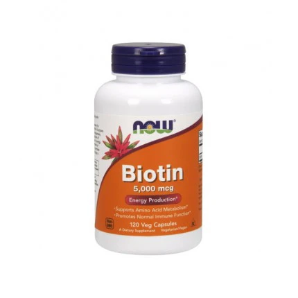 NOW Foods Biotin 5000mcg 120vkaps. Biotyna Włosy Skóra
