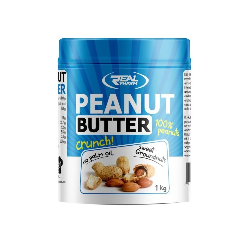 Real Pharm Peanut Butter Crunchy - 1000g  Masło orzechowe z kawałkami orzechów
