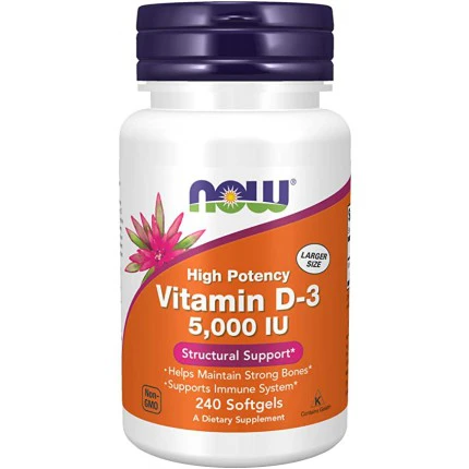 NOW Vitamin D3 5000IU - 240softgels. Witamina D Odporność