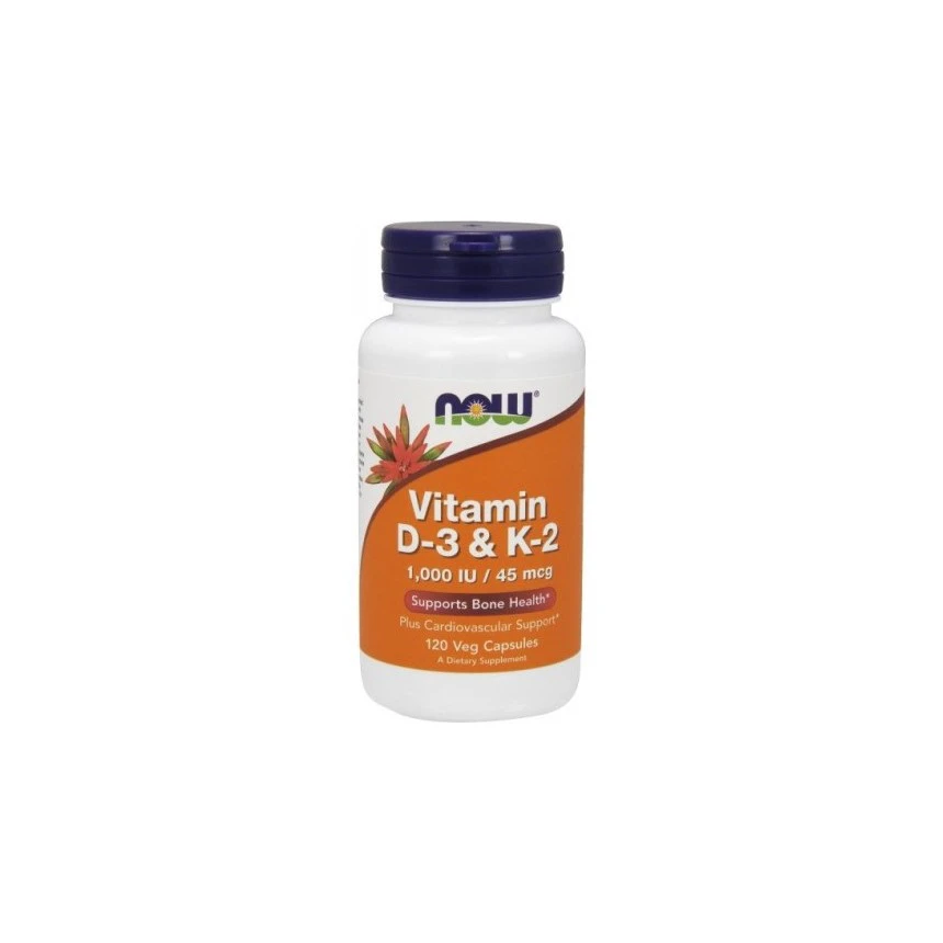 NOW Foods Vitamin D3 & K2 1000IU/45mcg 120vkaps. Zdrowe Kości