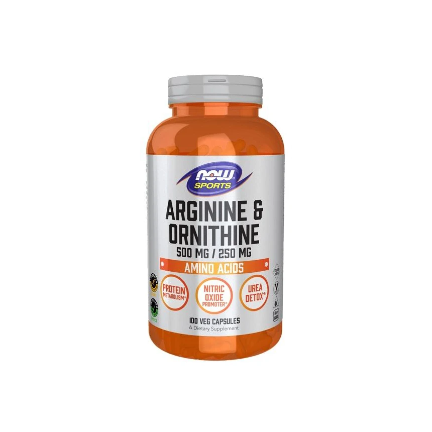 NOW Foods L-Arginine & Ornithine 500mg/250mg 100vkaps. Arginina Ornityna