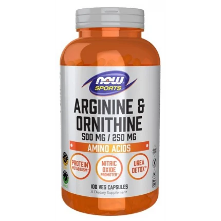 NOW Foods L-Arginine & Ornithine 500mg/250mg 100vcaps. Arginina Ornityna