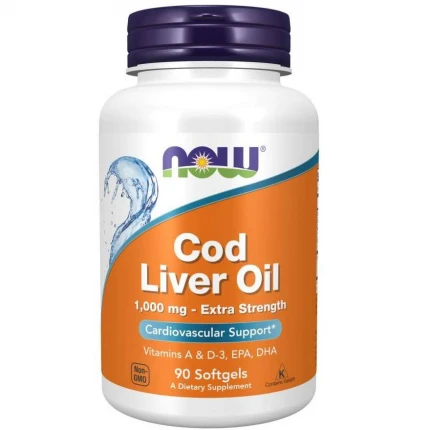 Now Foods Cod Liver Oil 1000mg Extra Strenght 90sotfgels Olej z wątroby Dorsza