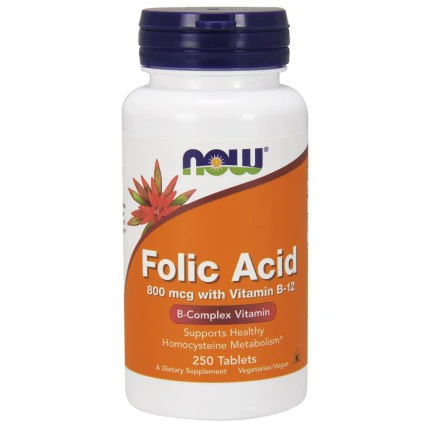NOW Foods Folic Acid 800mcg 250tab. Kwas Foliowy