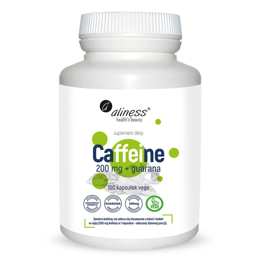 Aliness Caffeine 200mg +  Guarana 100vkaps. Kofeina
