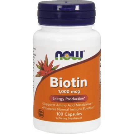 NOW Foods Biotin 1000mcg 100caps. Biotyna Włosy Skóra