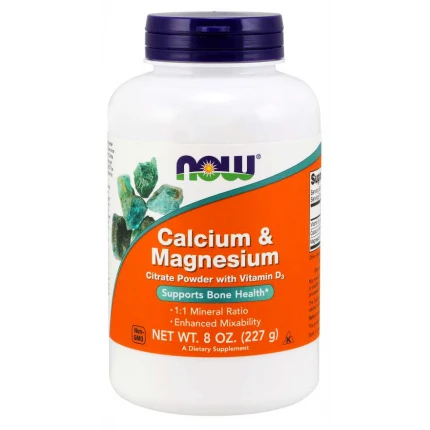 NOW Calcium & Magnesium Citrate Powder + D3 227g Wapń MAgnez Witamina D3 w proszku