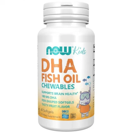 NOW FOODS DHA 100 mg dla dzieci  60 kaps. Żelki do ssania. Omega 3 EPA DHA Kwasy Tłuszczowe