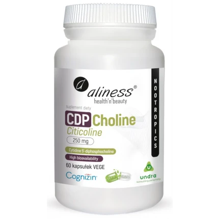 Aliness CDP Choline (Citicoline) 250mg 60vkaps. Neuroprzekaźnik Praca Mózgu